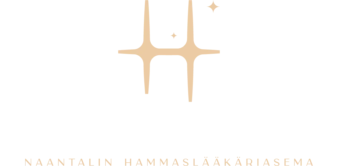 Vaaleanbeige logo, jossa on abstrakti rakennus ja teksti "Mäntsälän Hammaslääkäriasema".
